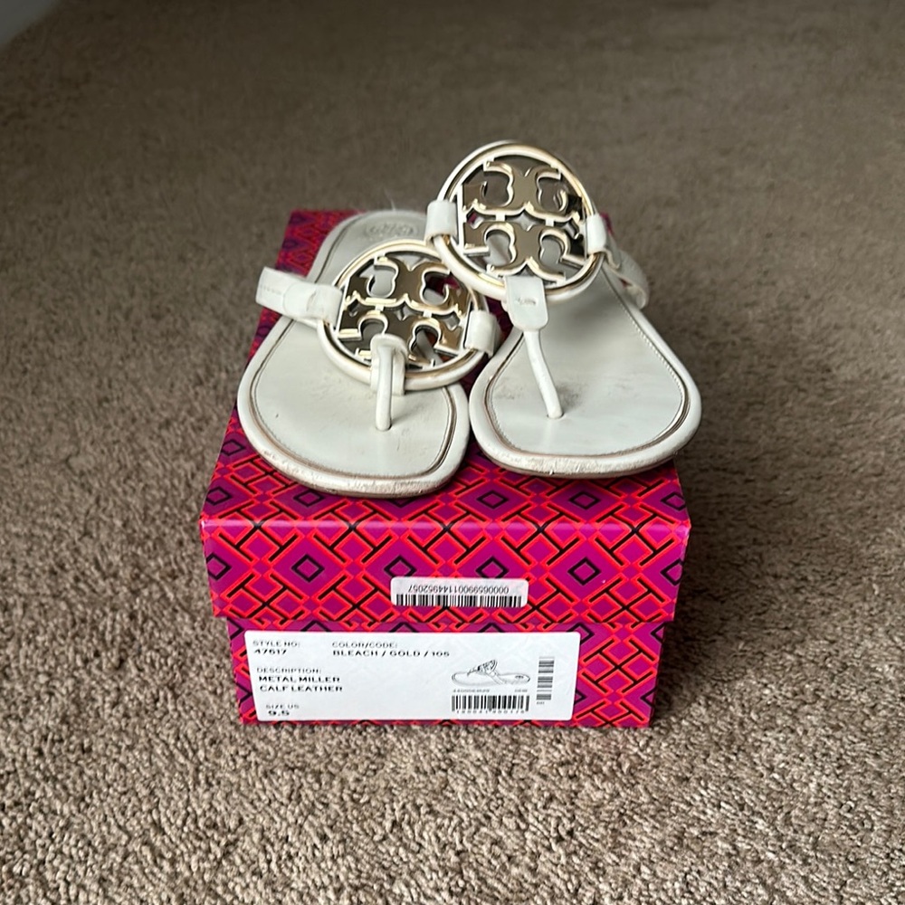 Tory Burch White Sandals with Gold Accents